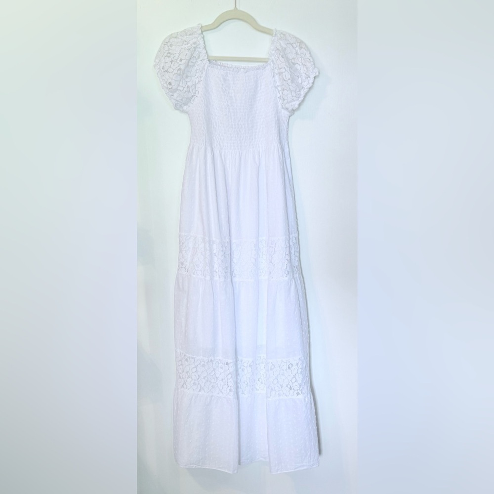 Anna-Kaci Women’s Boho Off-Shoulder Lace Maxi Dress with Smocked Detailing